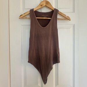 American Eagle Brown V-Neck Sleeveless Bodysuit XS Soft Stretch